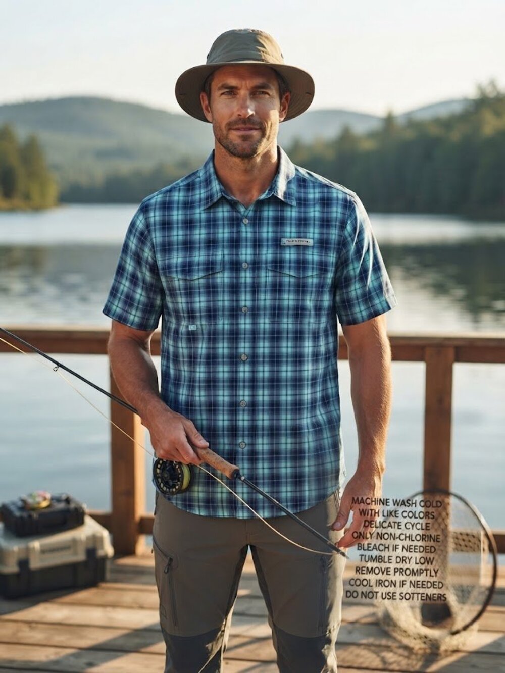 Field & Stream Blue Plaid Short Sleeve Performance Fishing Shirt